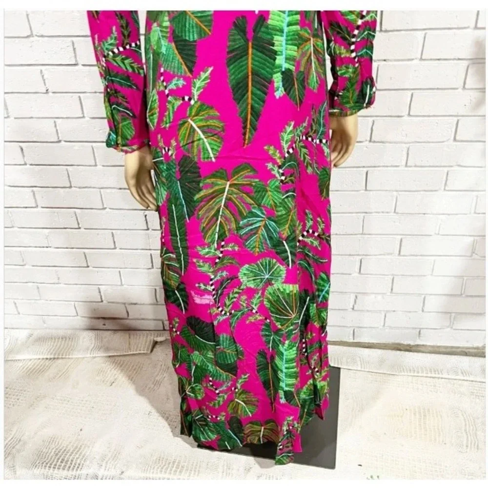 FARM Rio Leaves Print Long Sleeve Maxi Dress in Leaves Pink | XL - Picture 9 of 14